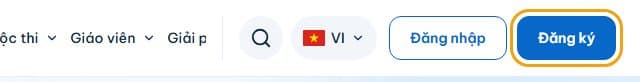 Thanh điều hướng EDUVO với nút Đăng ký được đánh dấu ở góc trên bên phải